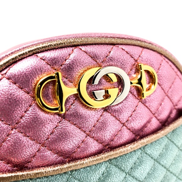 GUCCI Trapuntata Crossbody Shoulder Bag Pink Green - Picture 4 of 15